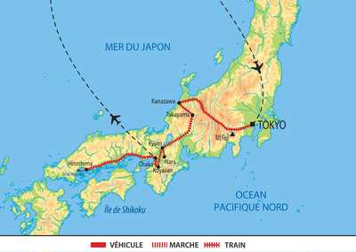 Carte itinéraire circuit AJAPES Japon