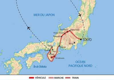 Carte itinéraire circuit AJAPKODO Japon © ATALANTE Carte itinéraire circuit AJAPKODO Japon