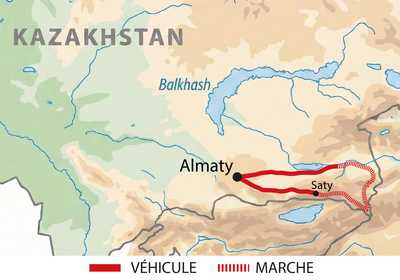 Carte itinéraire circuit AKAZTREK Kazakhstan