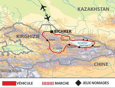 Carte itinéraire circuit AKIRJEUX Kirghizie
