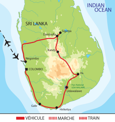 Carte itinéraire circuit ASRIGO Sri Lanka 2026