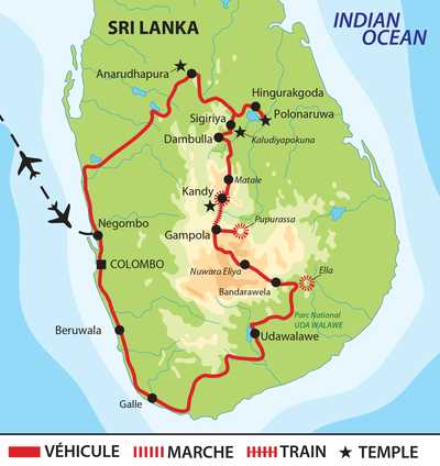 Carte itinéraire circuit ASRIRE Sri Lanka
