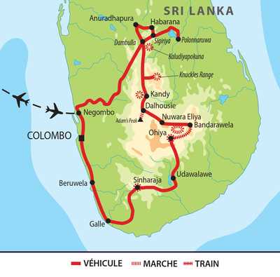 Carte itinéraire circuit ASRITREK Sri Lanka