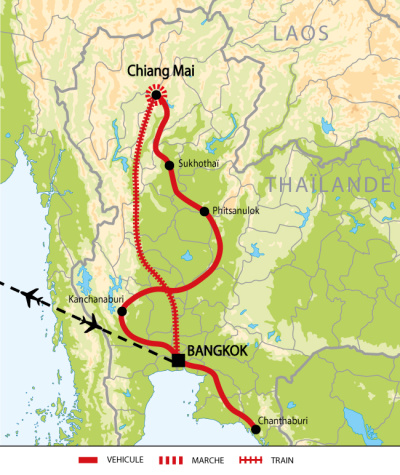 Carte itinéraire circuit ATHAIGO Thaïlande