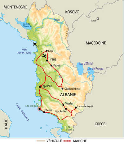 Carte itinéraire circuit EALBSUD8 Albanie