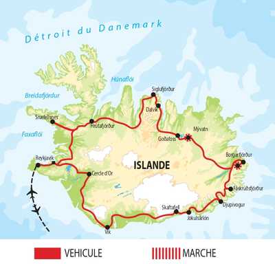 Carte itinéraire circuit EISH Islande