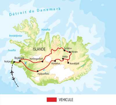 Carte itinéraire circuit EISLDES Islande