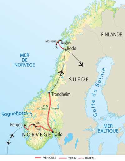 Carte itinéraire circuit ENORS Norvège
