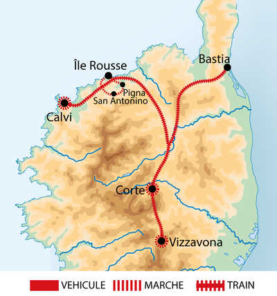 Carte itinéraire circuit FCORTLIB Corse