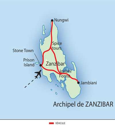 Carte itinéraire circuit KTAZAEXT Zanzibar