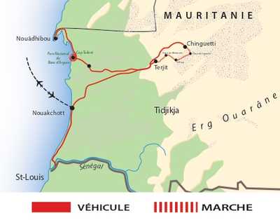 Carte itinéraire circuit Mauritanie QGTAMAU des 40 ans