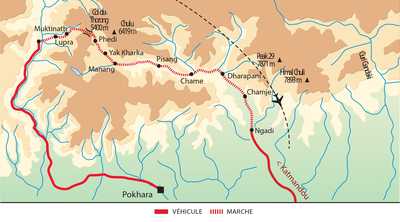 Carte itinéraire circuit NANEXGO Népal 2026