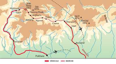 Carte itinéraire circuit NANEXP Népal © ATALANTE Carte itinéraire circuit NANEXP Népal