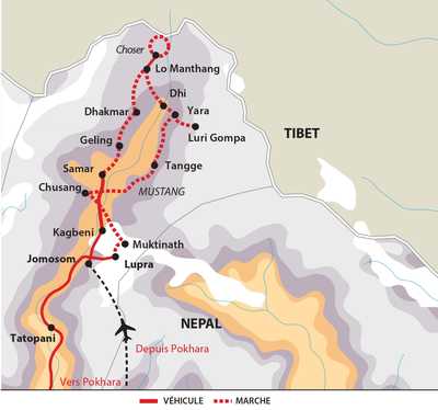 Carte itinéraire circuit NMUS Népal
