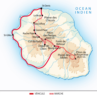Carte itinéraire circuit QREGTIND à La Réunion