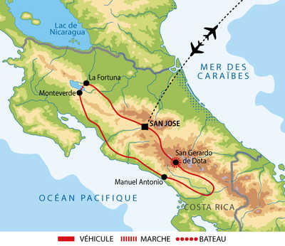 Carte itinéraire circuit UCOESS Costa Rica 2026