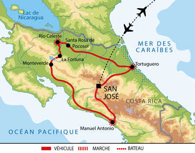Carte itinéraire circuit UCOESS16 Costa Rica 2026
