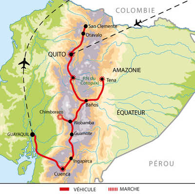 Carte itinéraire circuit UEQWAOU Equateur