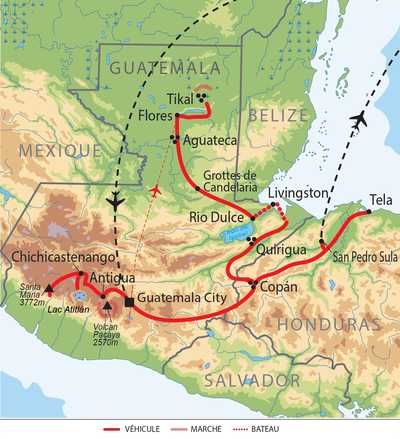Carte itinéraire circuit UGUADEC2 Guatemala