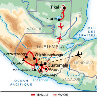 Carte itinéraire circuit UGUATREK Guatemala