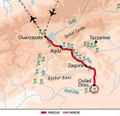 Carte itinéraire désert, Maroc