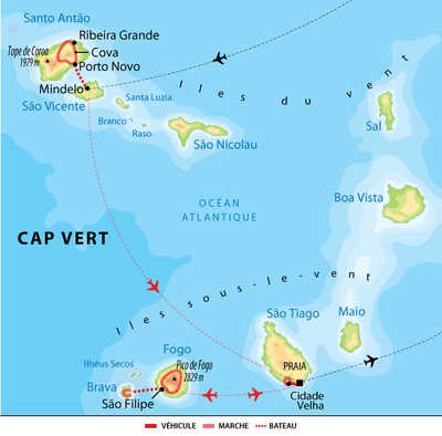 Carte Itinéraire du Cap Vert du nord au sud