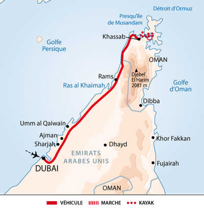 Carte itinéraire Musandam, Oman