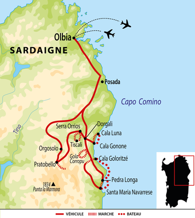 Carte itinéraire Sardaigne BISARD