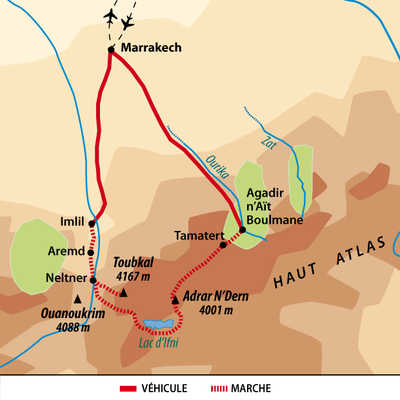 Carte itinéraire Toubkal, Maroc