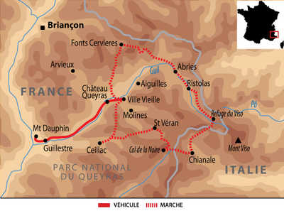 carte Le tour complet du Queyras en randonnée FQUETGE