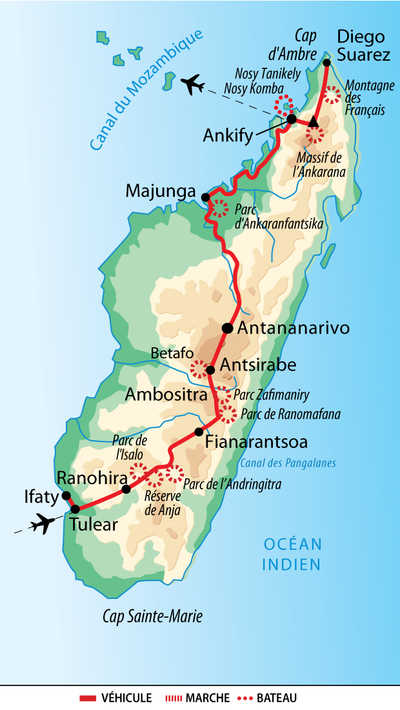 Carte Madagascar Circuit du nord au sud