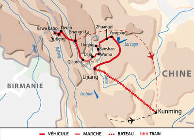 Carte Minorités du Yunnan et montagnes sacrées du Tibet