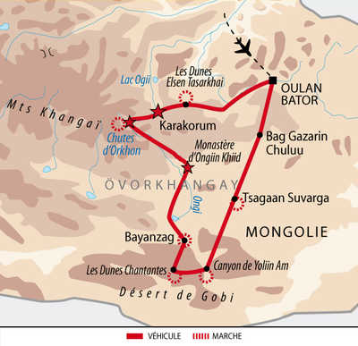 carte Mongolie - Nomades de l'Orkhon et dunes de Gobi AMONDEC