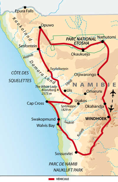 carte Namibie - Désert du Namib, faune sauvage et océan QNAT
