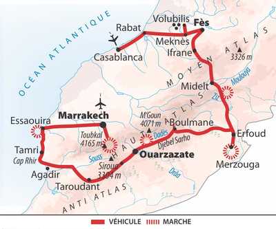 Carte traversée du Maroc