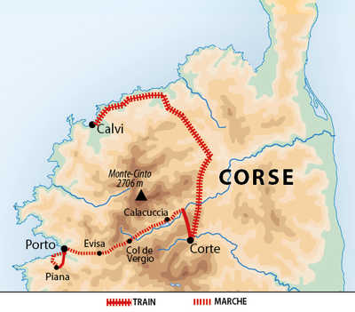 carte Trek itinérant : de Corte au golfe de Porto FCORCPLIB