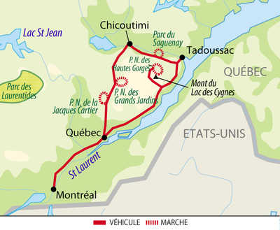 Carte : voyage au Québec
