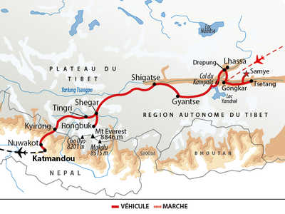Carte voyage aventure au Tibet