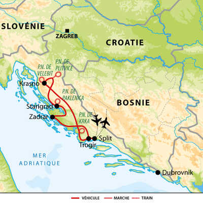 Carte voyage Croatie Parcs Naturels