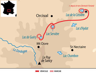 Carte voyage dans le Massif Central en Auvergne