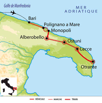 Carte voyage dans les Pouilles du Sud