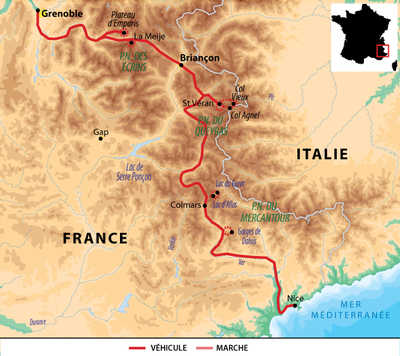 Carte voyage France Alpes Parcs Ecrins Queyras Mercantour