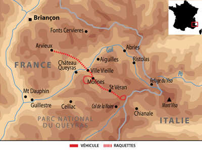 Carte voyage France Alpes Queyras Raquettes
