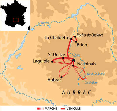 Carte voyage France Massif Central Aubrac