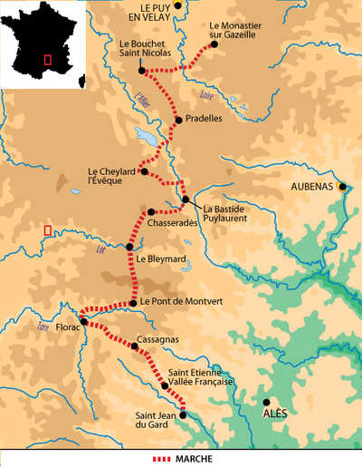 Carte voyage France Massif Central Chemin de Stevenson Integral