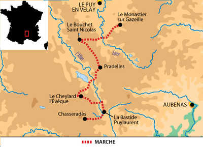 Carte voyage France Massif Central Chemin de Stevenson Partie 1