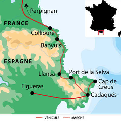 Carte voyage France Pyrenees Collioure Cadaques