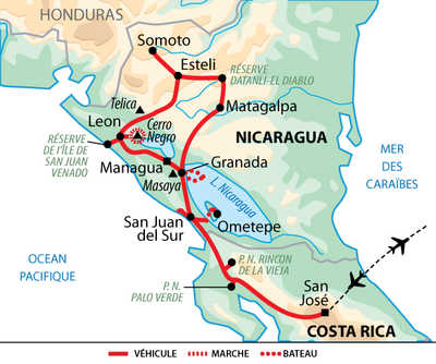 Carte voyage Nicaragua Costa Rica