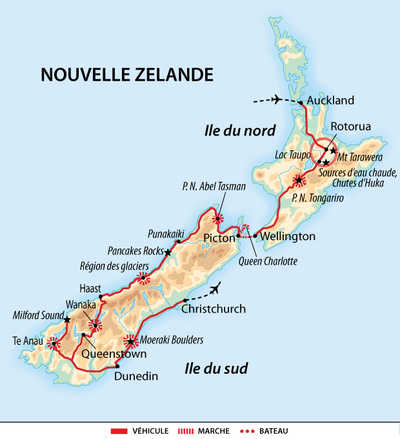 Carte voyage Nouvelle Zelande