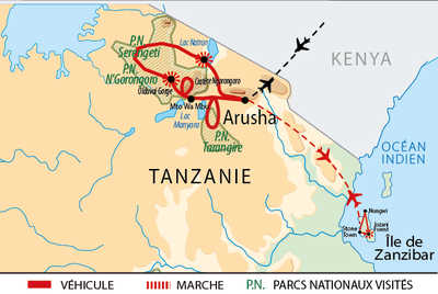 Itinéraire circuit safaris, pays Masaï et Zanzibar